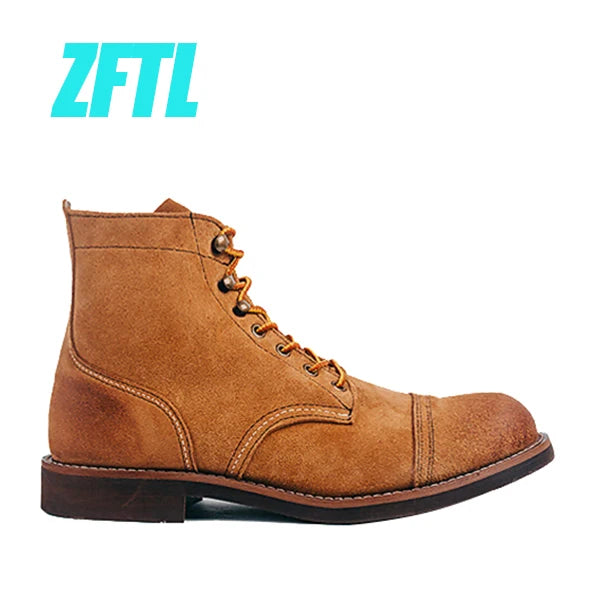 ZFTL Men's Motorcycle Boots Cowhide American Vintage Genuine Leather Desert Boots Male Lace up Boots Couple boots 2025