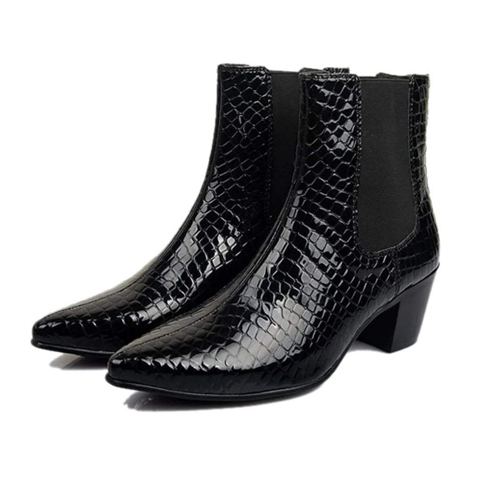 6CM high-heeled Men's Shoes Boots Korean Style Leather Boots Men High-top Fashion Business Short Boots Men Pointed Toe