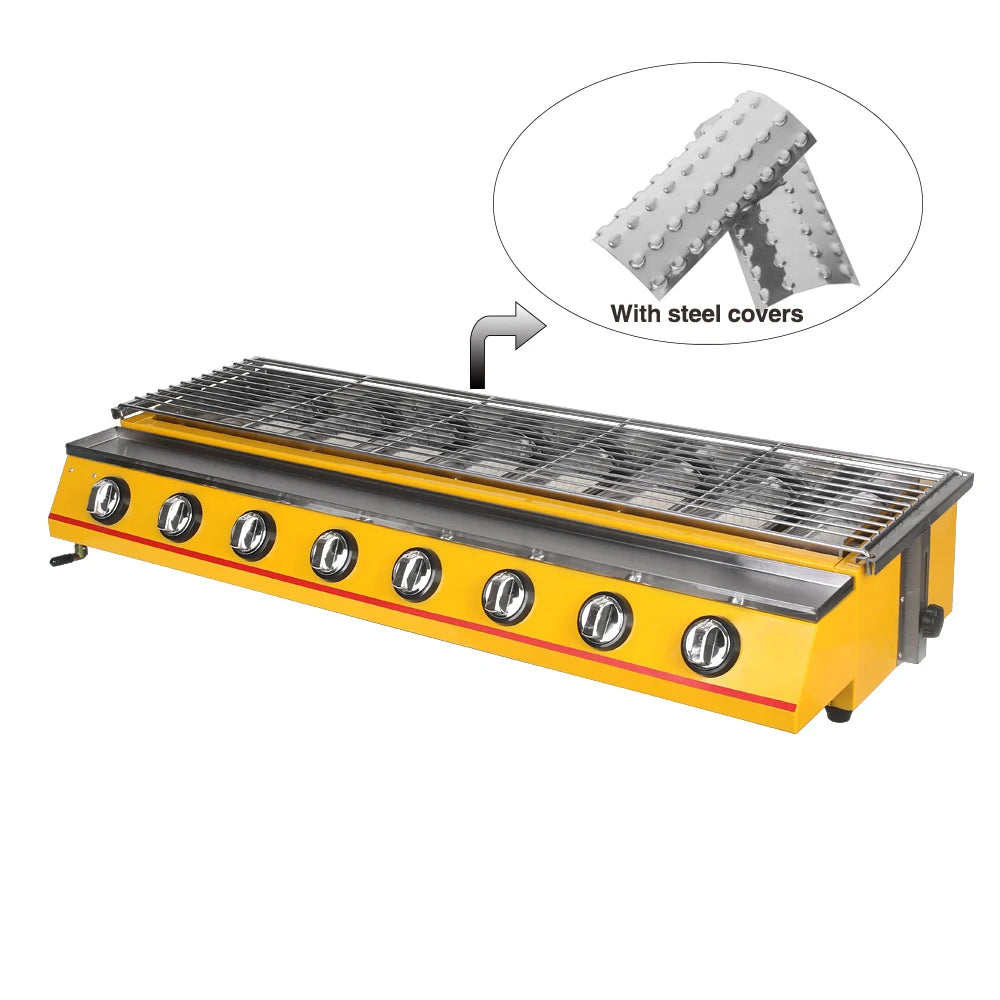 LPG Gas BBQ Grill 8 Burners Stainless Steel Smokeless Infrared Burners Barbecue Stove Outdoor Camping Roaster Kebab Commercial