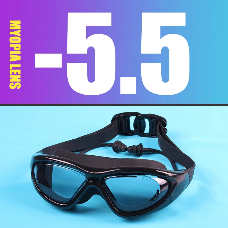 Myopia Swimming Goggles Earplug -2.0 to -9.0 Prescription Swim Pool Glasses Anti Fog Men Women Optical Waterproof Swim Eyewear