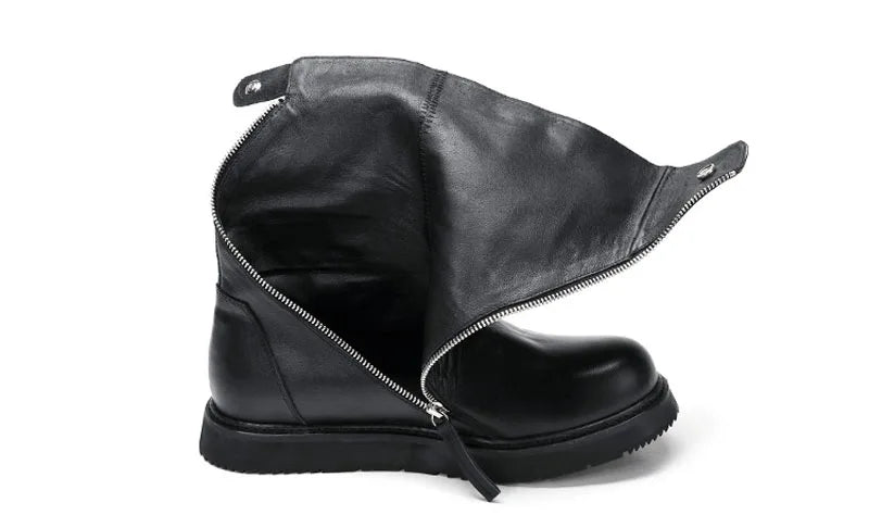 Italian New Designer Men Zipper Punk Genuine Leather Boots Fashion Thick Platform Ankle Botas Motorcycle Biker High Top Shoes