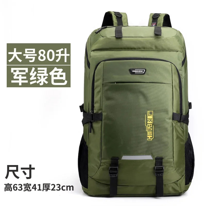 60L 80L Hiking Camping Backpack Nylon Waterproof Large Capacity Luggage Rucksack Men Women Outdoor Climbing Travel Sports Bag