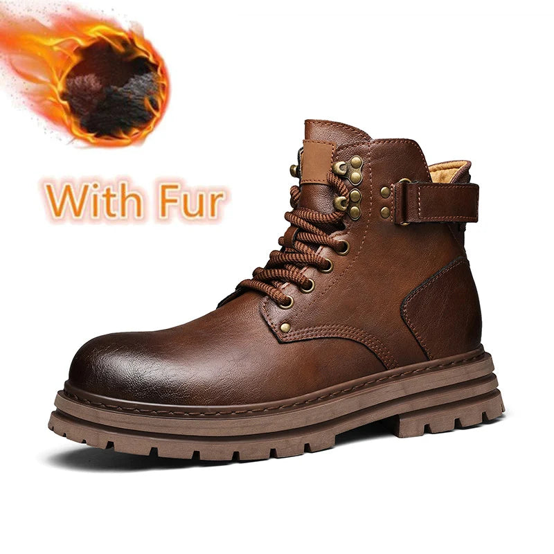 Top Quality Vintage Leather Men's Snow Boots Fashion Genuine Leather Man Ankle Boots Lace Up Outdoor Motorcycle Boots Walk Shoes