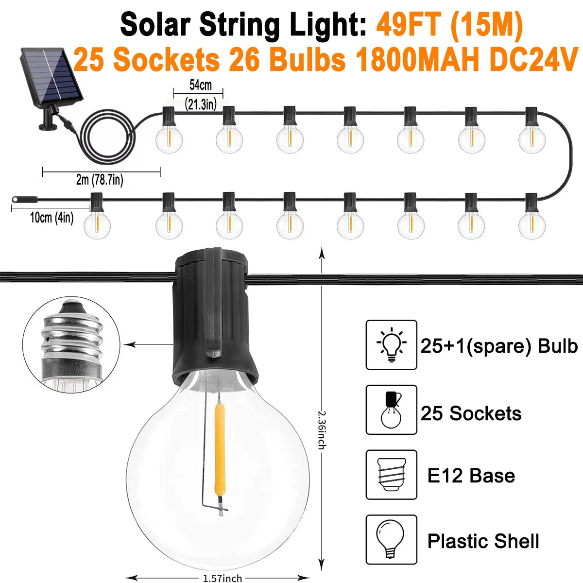 Outdoor Solar LED Garland Waterproof String Lights with Digital Display Remote Control 25-98ft Decorative Garden Lighting