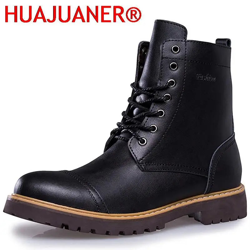 Genuine Leather Men's Boots Plush Warm Winter Boots High Quality Men Motorcycle Boots Fashion Tooling Shoes