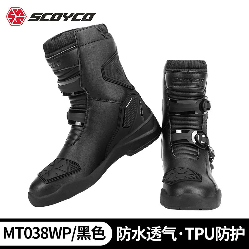 SCOYCO Motorcycle Riding Boots Motorcycle Tour Boots Waterporoof Rally Shoes Four Seasons Men Ankle TPU Protections EU 39-46