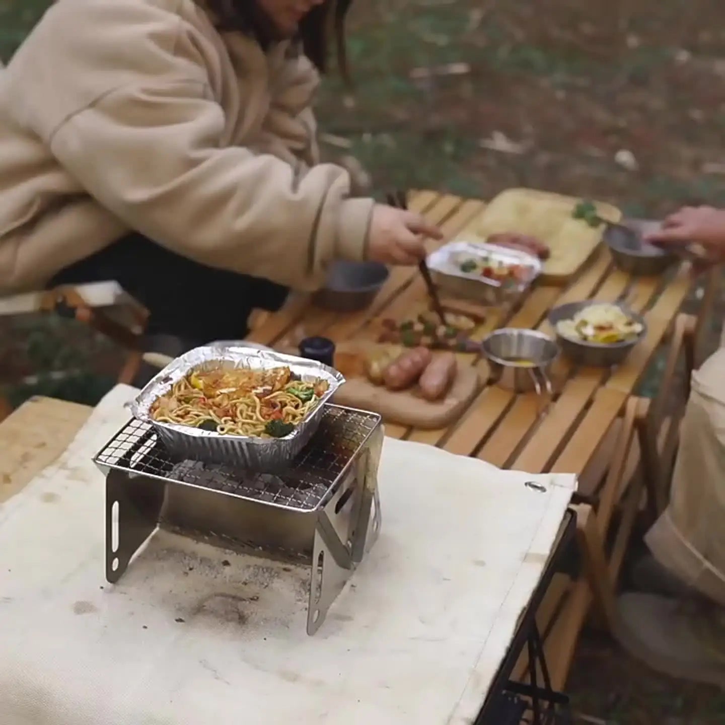 2025 1piece Portable Foldable Stainless Steel BBQ Grill - Lightweight Charcoal Camp Stove with Detachable Ash Pan