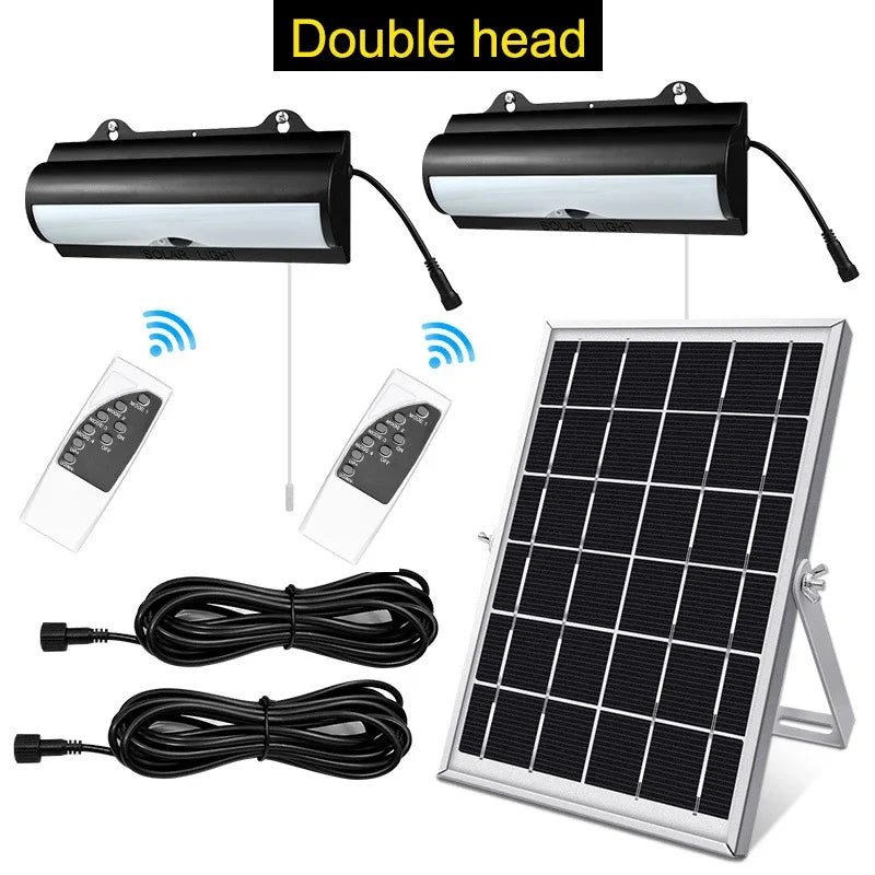 Double Head Solar Pendant Light Outdoor Waterproof Garden PIR Motion Sensor LED Floodlight Dimmable Remote Cord Solar Light Shed