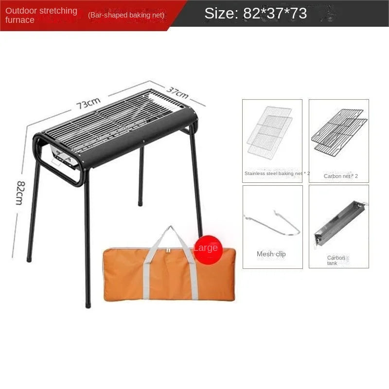 Home Outdoor Multifunctional Portable Barbecue Rack Charcoal Smokeless Barbecue Skewers Thickened Stainless Steel Barbecue Stove