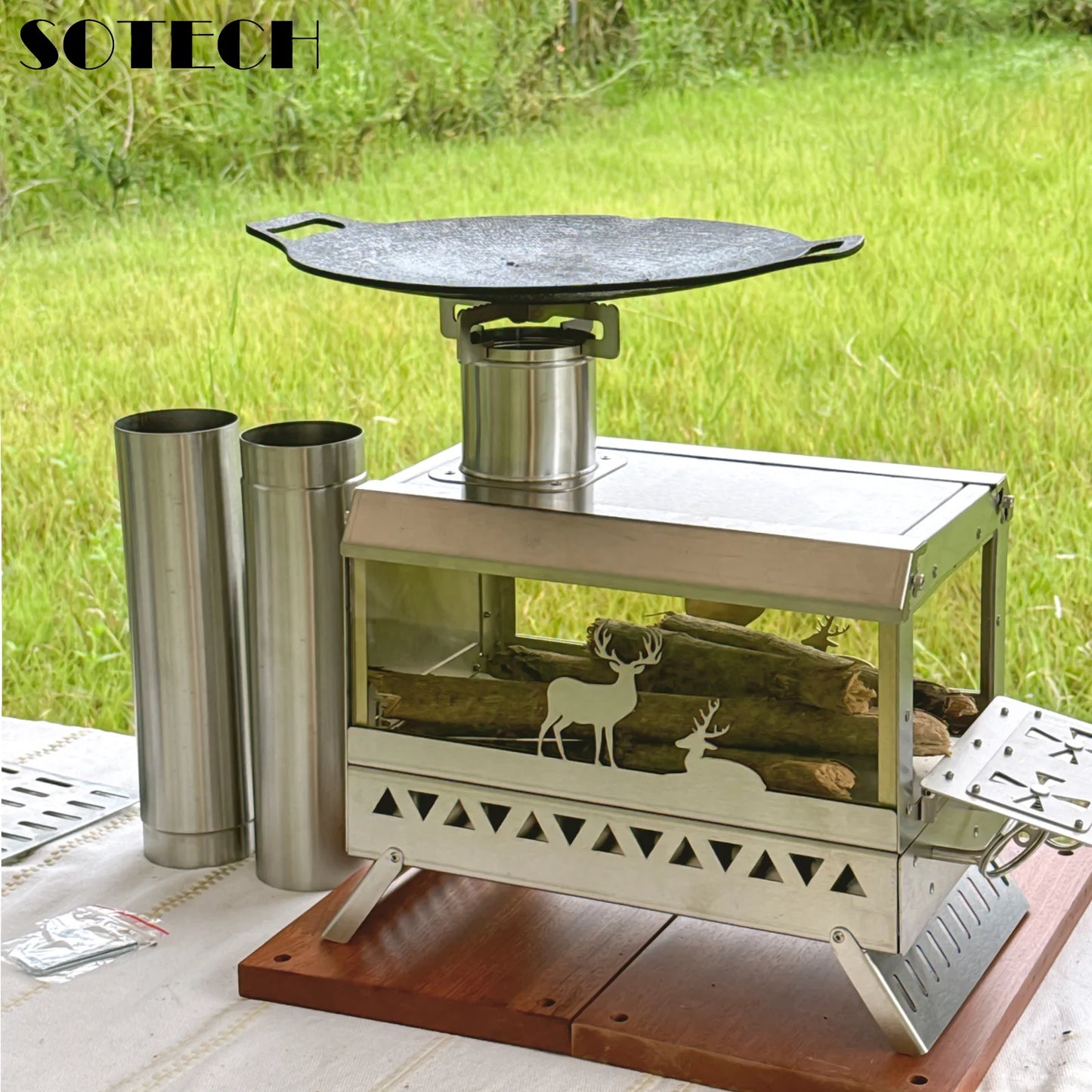 Firewood Stove Outdoor Portable Stainless Steel Burner Desktop Heater with Collapsible Legs for Camping Hiking Barbecue Travel