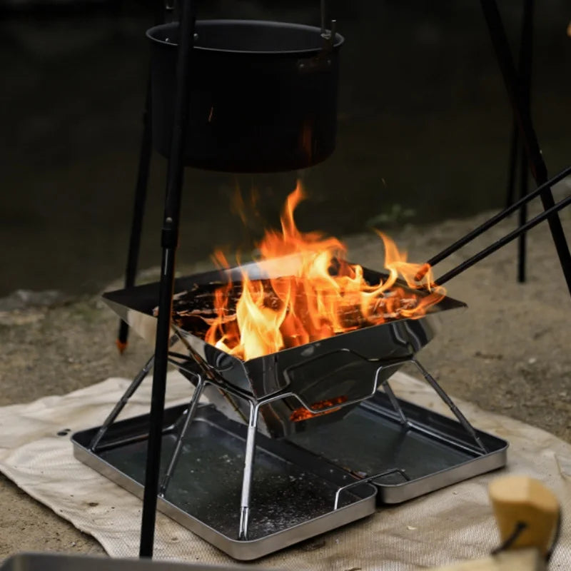 Portable Stainless Steel Folding Charcoal BBQ Grill For 3-4 Person Outdoor Camping Picnic Lightweight Easy Clean Barbecue