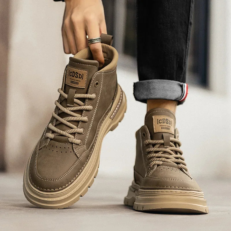 Men Ankle Boots Retro British High-top Men Boots Stylish Luxury High-top High Quality Leather Shoes Outdoor Men Motorcycle Shoes