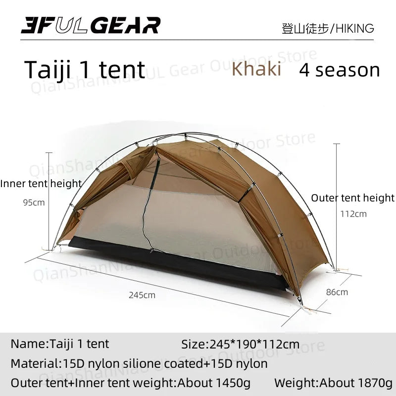 3F UL Gear Taiji 1 Tent Ultralight Single Person Outdoor Camping Tourism Tent Mountaineering Windproof Hiking Tent 1 Person