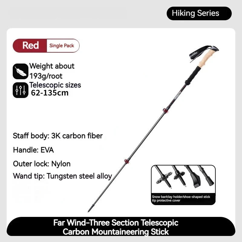 Naturehike Trekking Pole 2pcs 62-135cm 3Sections Carbon Fiber Telescopic Walking Stick Outdoor Hiking Canes Ultralight Climbing