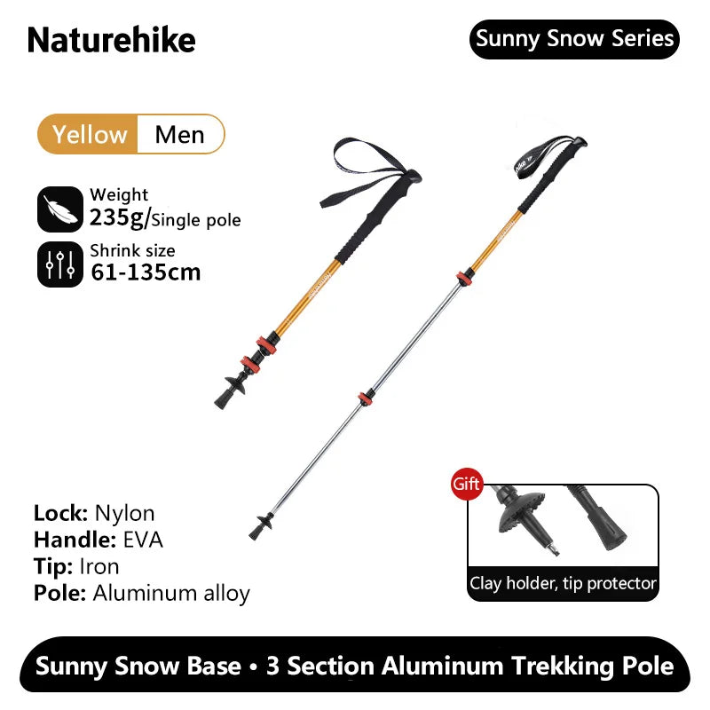 Naturehike Sunny Snow Base Walking Sticks Outdoor Children's Hiking Poles Men Women Camping Cane Ultralight Aluminum Alloy Trek