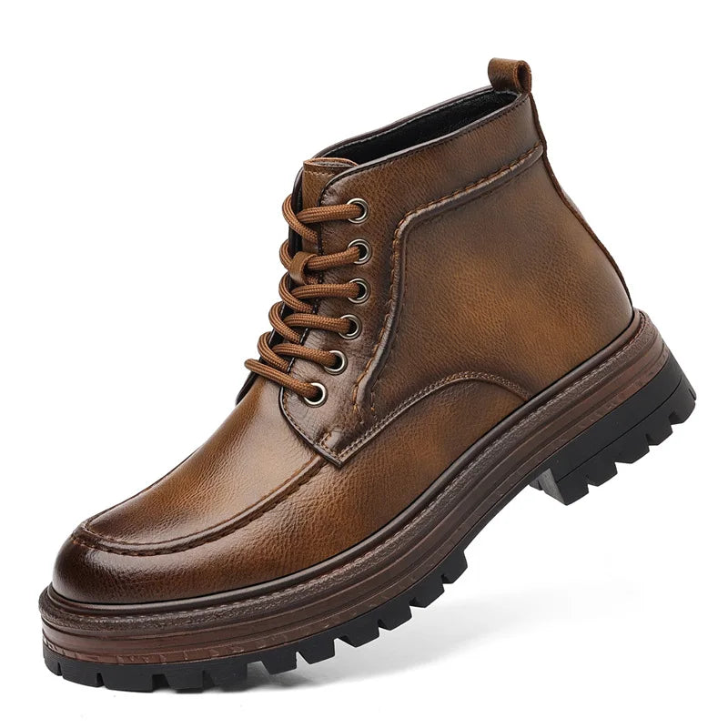 2025 Autumn Winter New Platform Boots for Men Keep Warm Fashion Casual Ankle Boot Male Solid Color Outdoor Cow Leather Shoes Man