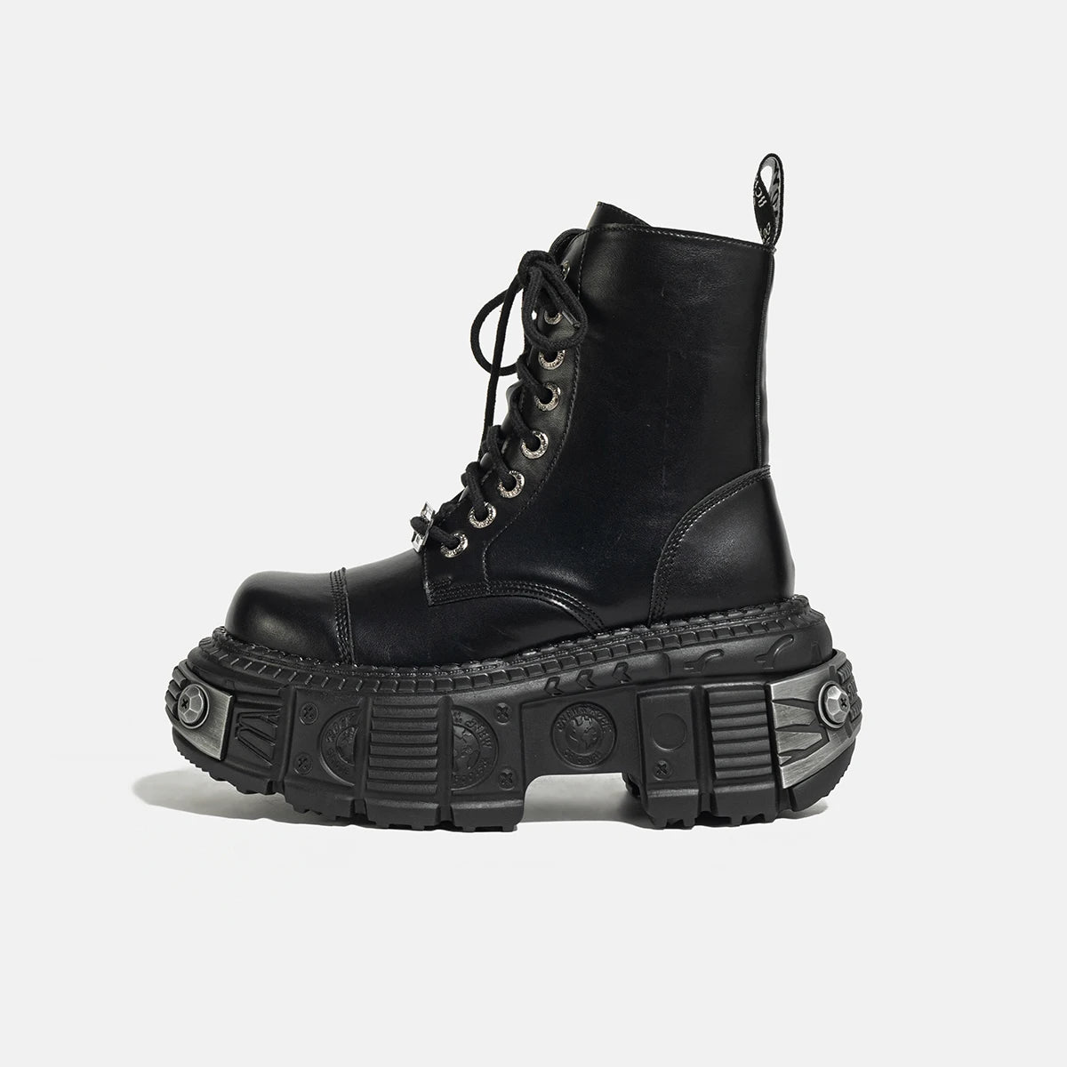 2025 Autumn and Winter New Dark Punk Metal Lace-up Women's British Style Raise the Bottom Zipper Machine Car Boots