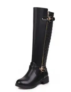 Women Boots Over The Knee Retro Knight Boot 2CM Square Heel Round Head Black Adhesive Shoes Artificial Wool Fashion Women Shoes