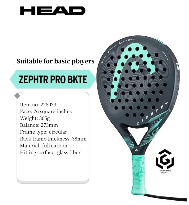 Genuine HEAD Tennis Padel Rackets ZEPHYR Series Carbon Fibre EVA Memory Flex Foam Core Padel Tennis Racquets Lightweight