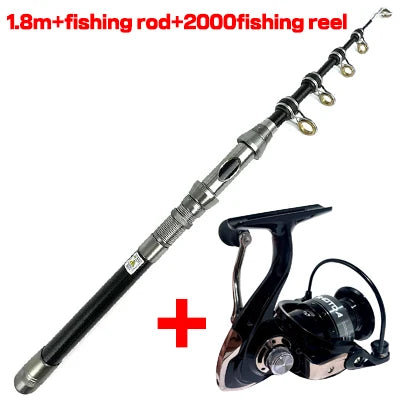 SEA ROD+REEL FISHING Telescopic Fishing Rods Spinning Portable Travel Reels Seat Pole 1.5M 1.8M 2.1M 2.4M Trout Fishing Kit