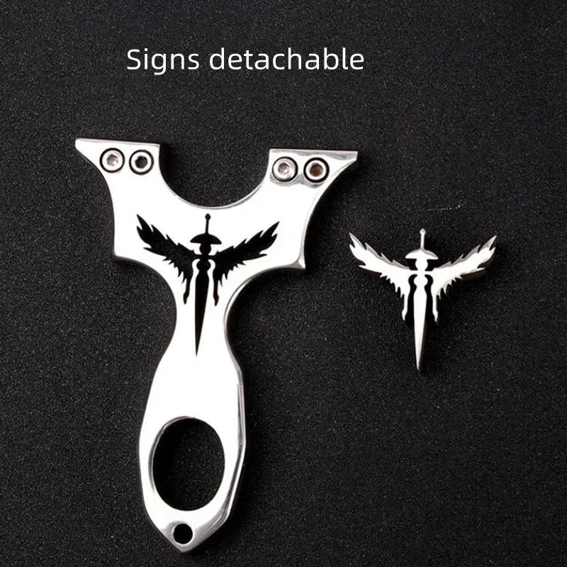 New Stainless Steel CNC Wire-cut Slingshot Exquisitely Carved Patterns High-quality Shooting Catapult Set with Rubber Band