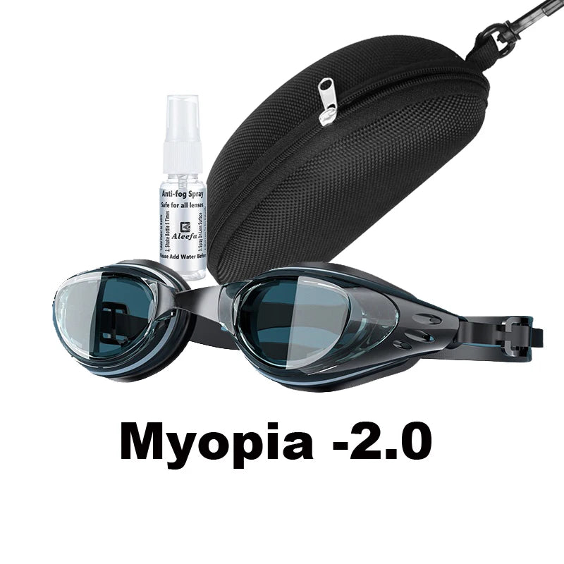 Custom Myopia Prescription Swim Goggles for Adult Kids, Anti-Fog,Left/Right Different Power (-6.0 to Plano), Adjustable Strap