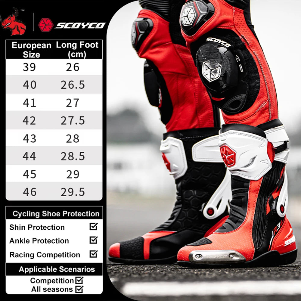 SCOYCO Knee-High Motorcycle Boots For Men Women Off-Road Highway Riding Durable Anti-Slip Sole Ankle Support All-Terrain Grip