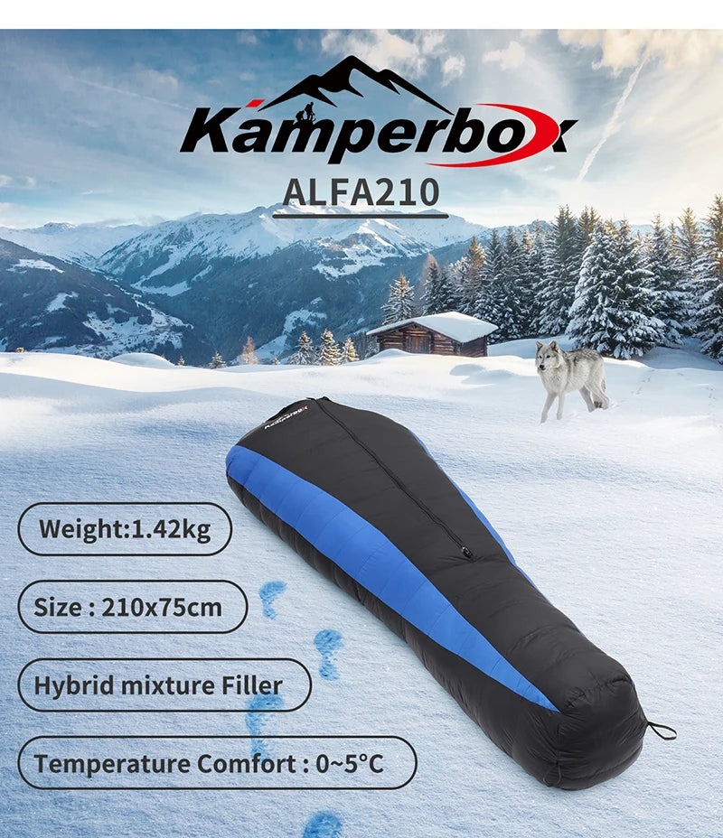 Kamperbox Sleeping Bag Camping Ultralight Outdoor Sleeping Bag Down 0-5°C Alfa210