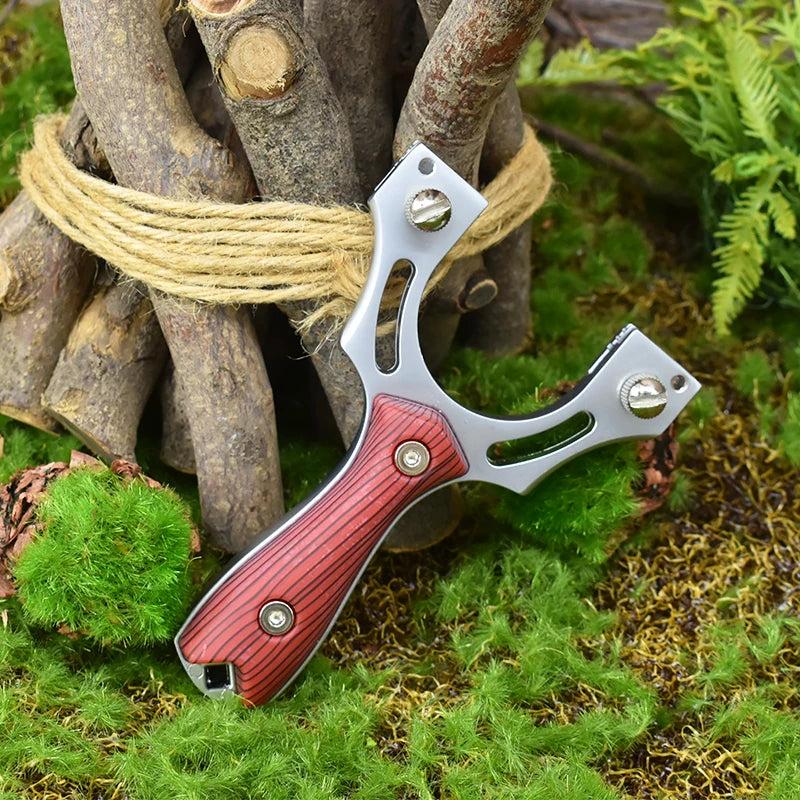 Stainless Steel Wood Patch Metal Slingshot Rapid Shooting Precision Hunting Field Portable Equipment with Lanyard and Laser