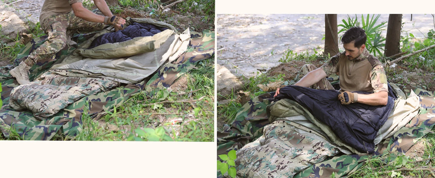 Akmax 4-Piece Military Modular Sleeping Bag System -40℃ Extreme Cold Waterproof Bivy Cover 4 Season Camping Survival Gear