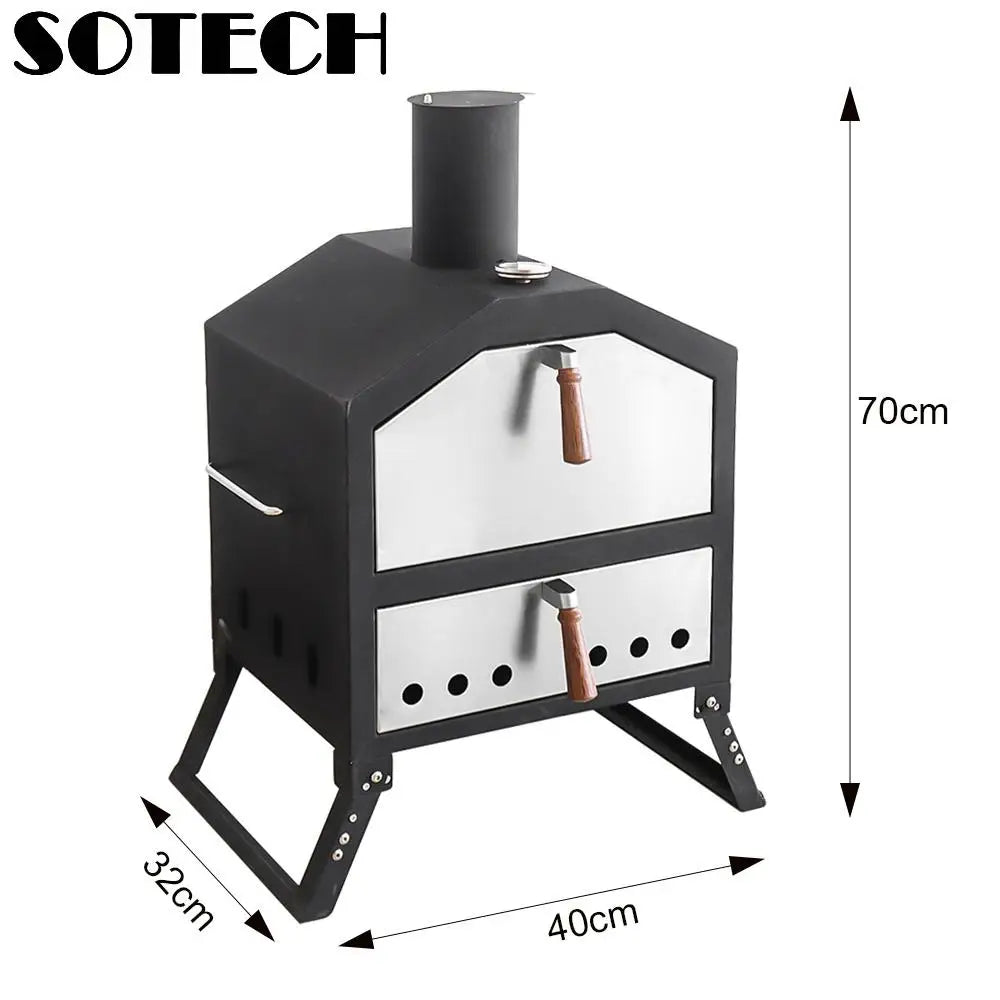 Outdoor Pizza Oven Carbon Steel Firewood Stove 12" Pizza Grill for Camping Hiking Picnic Barbecue Roast High-capacity Pizza