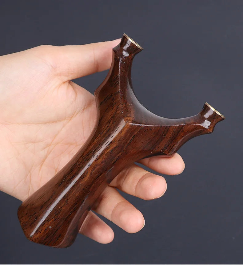 High-quality Brass+Ebony Slingshot Outdoor Smooth Head Hunting Bow Catapult with Rubber Band Steel Ball Strong Magnetic Ring Set