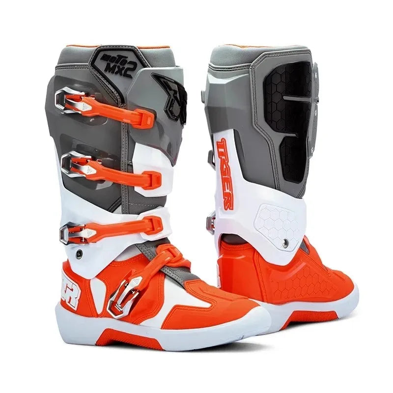 2PCS Tiger-MX3: Men's Motorcycle Boots for Racing, Motocross, and Off-Road Terrain - Crashproof Design with Enhanced Stability