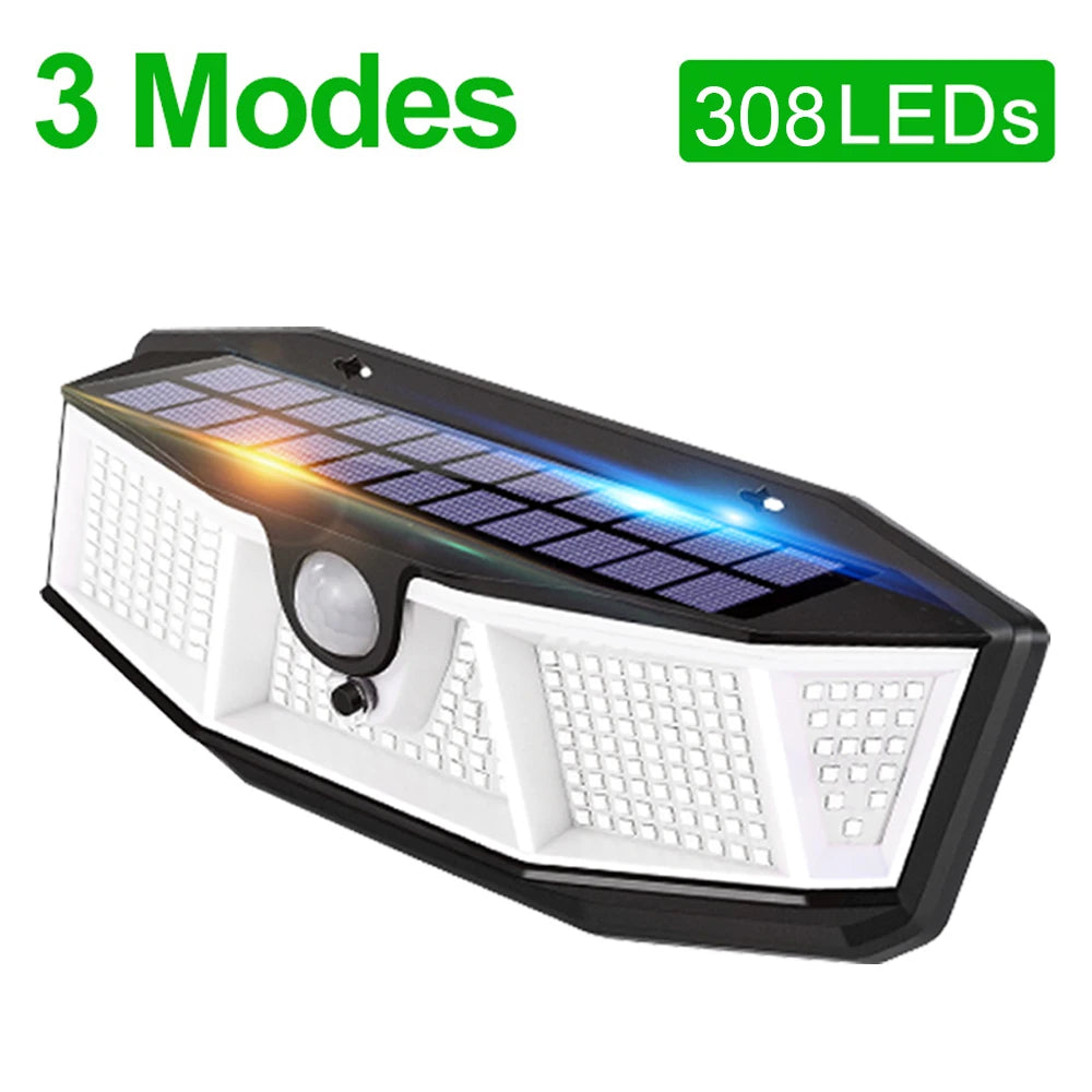 308 LED Solar Porch Light Waterproof Outdoor with Motion Sensor Light SunLight 3 Modes Street Wall Lamp LED Spotlight for Garden