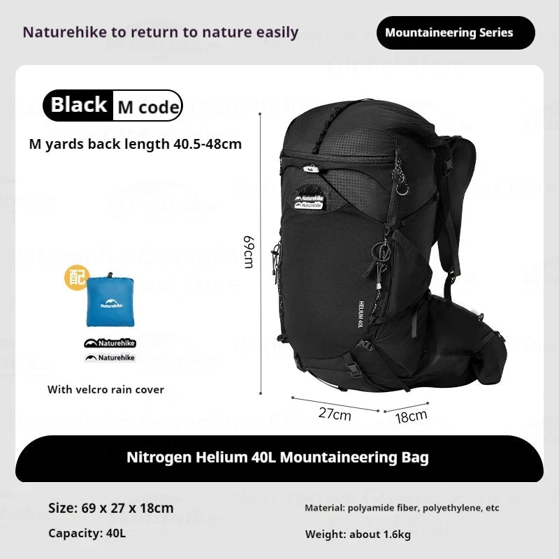 Naturehike Helium 40L Hiking Backpack Internal Frame Large Anti-slip Outdoor Travel Sports Climbing Shoulder Bag With Rain Cover