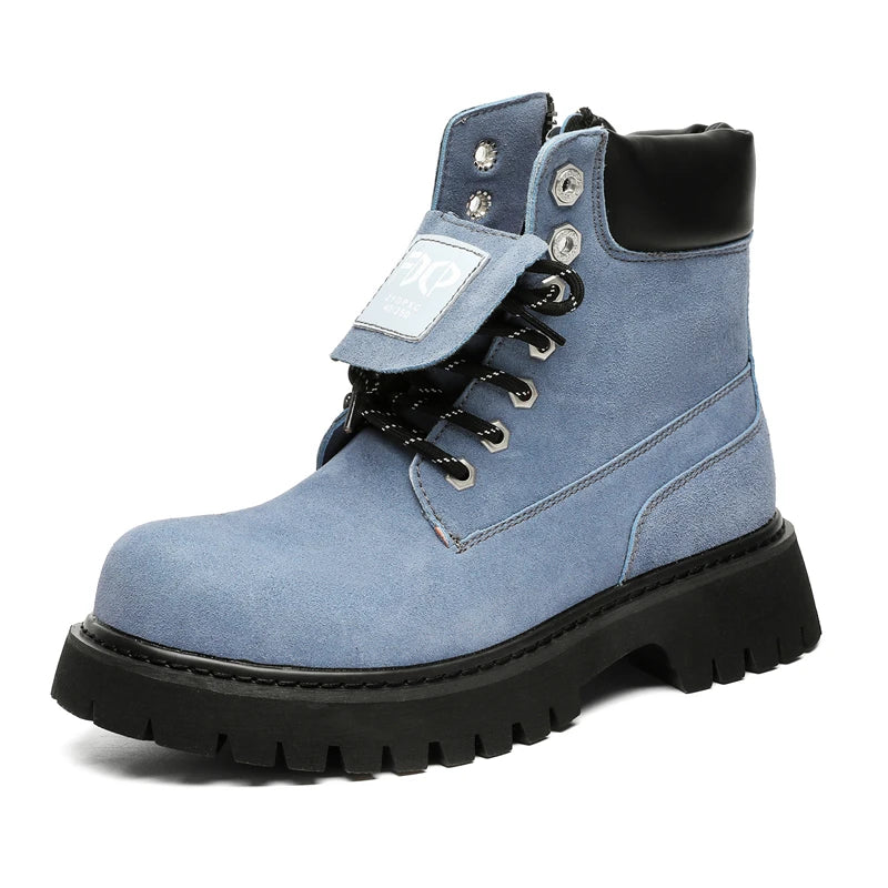 High quality Luxury Leather Boots Man Yellow High top Shoes Winter Men's Ankle Boots Street Motorcycle Shoes botas para hombre