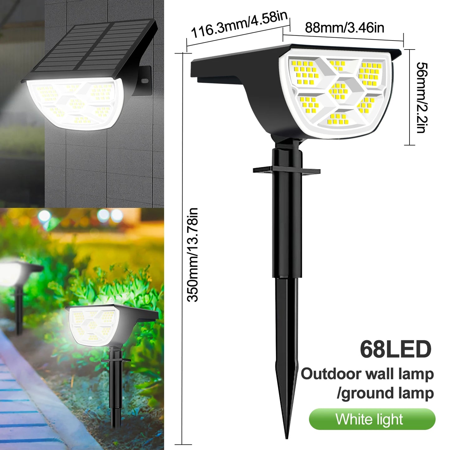 1/2/4PCS Solar Spot Light 68/72 LED Outdoor Garden Solar Landscape Spotlights Waterproof 3 Modes Wall Light Door Backyard Garage