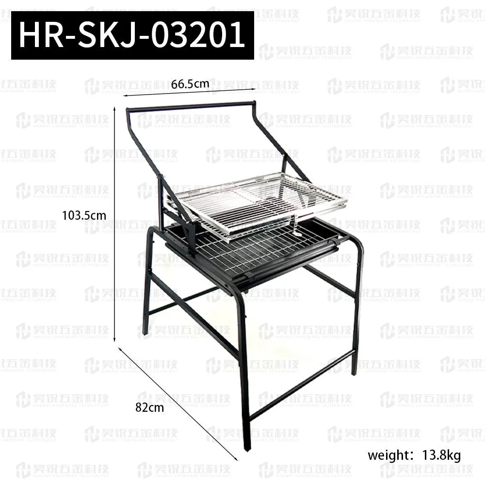 Outdoor dismantling of BBQ charcoal chicken flipping and rotating grill mesh frame for courtyard beef oven,