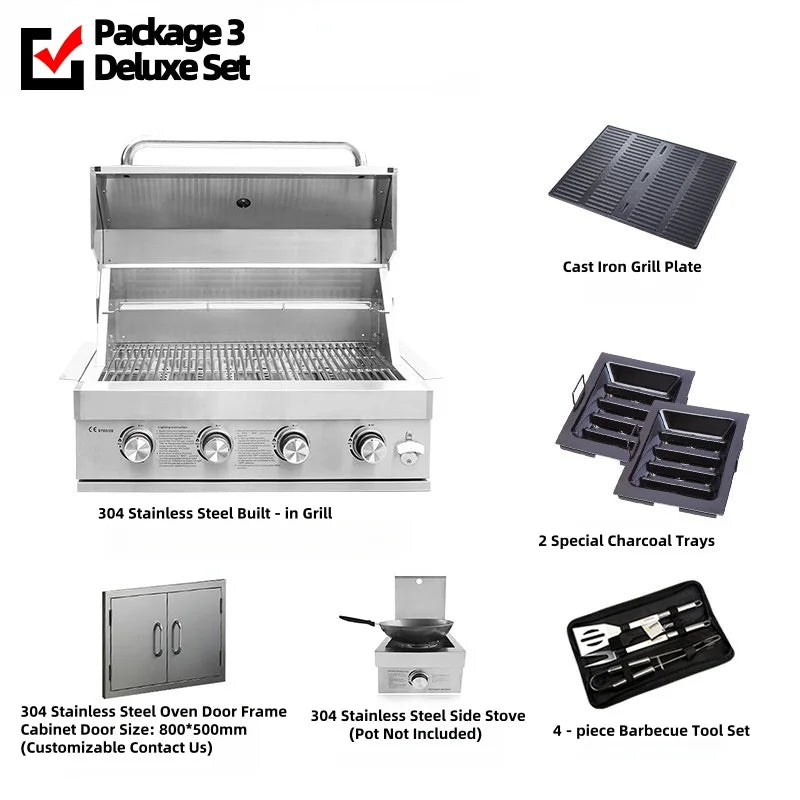 2025 Newest 304 Stainless Steel Built-in Courtyard Grill Gas Charcoal Dual Fuel Smoker BBQ Grill