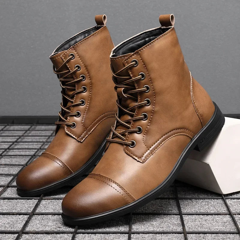 2024 Autumn and Winter New Fashion Pointy Retro Leather Boots High Top British Casual Men's Shoes Large Size 38-48