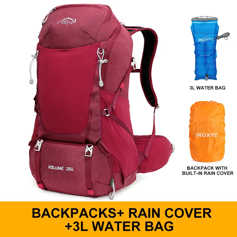 Internal frame waterproof hiking camping backpack with rain cover, large lightweight travel day backpack for climbing