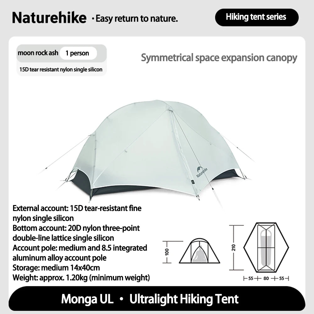 Naturehike Mongar UL 2 Person Backpacking Tent 15D Ultralight Travel Tent Waterproof Hiking Survival Outdoor Camping Tent