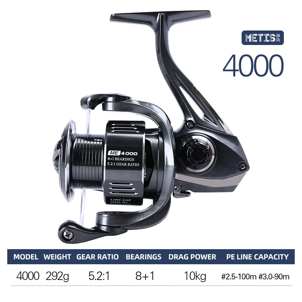 TSURINOYA Spinning Fishing Reel 8kg Drag METIS 1000 2000 3000 4000 5000 Lightweight 8+1 Bearings Bass Saltwater Fishing Coil