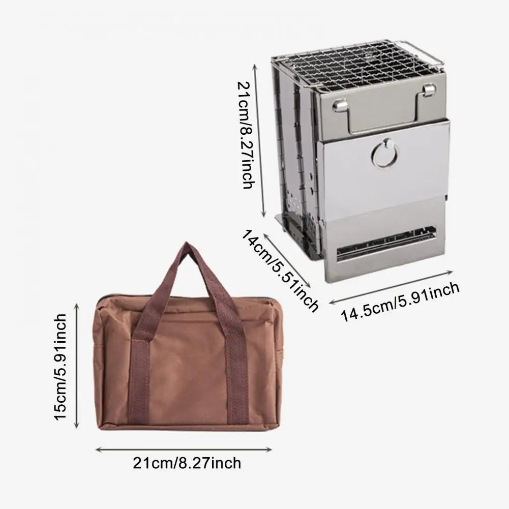 Stainless Steel Wood Burning Stove Outdoor Hiking Picnic BBQ Cooking Folding Stove Wood Burner Camp Stove with Ash Tray