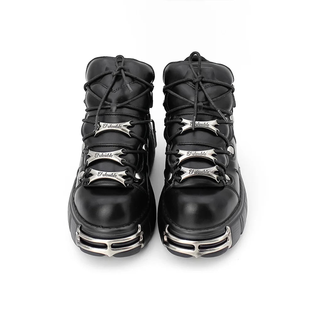 2025 New Brand Punk Style Women Shoes Lace-up heel height 6CM Platform Shoes Woman Rock Boots Metal Decor Woman Sneakers