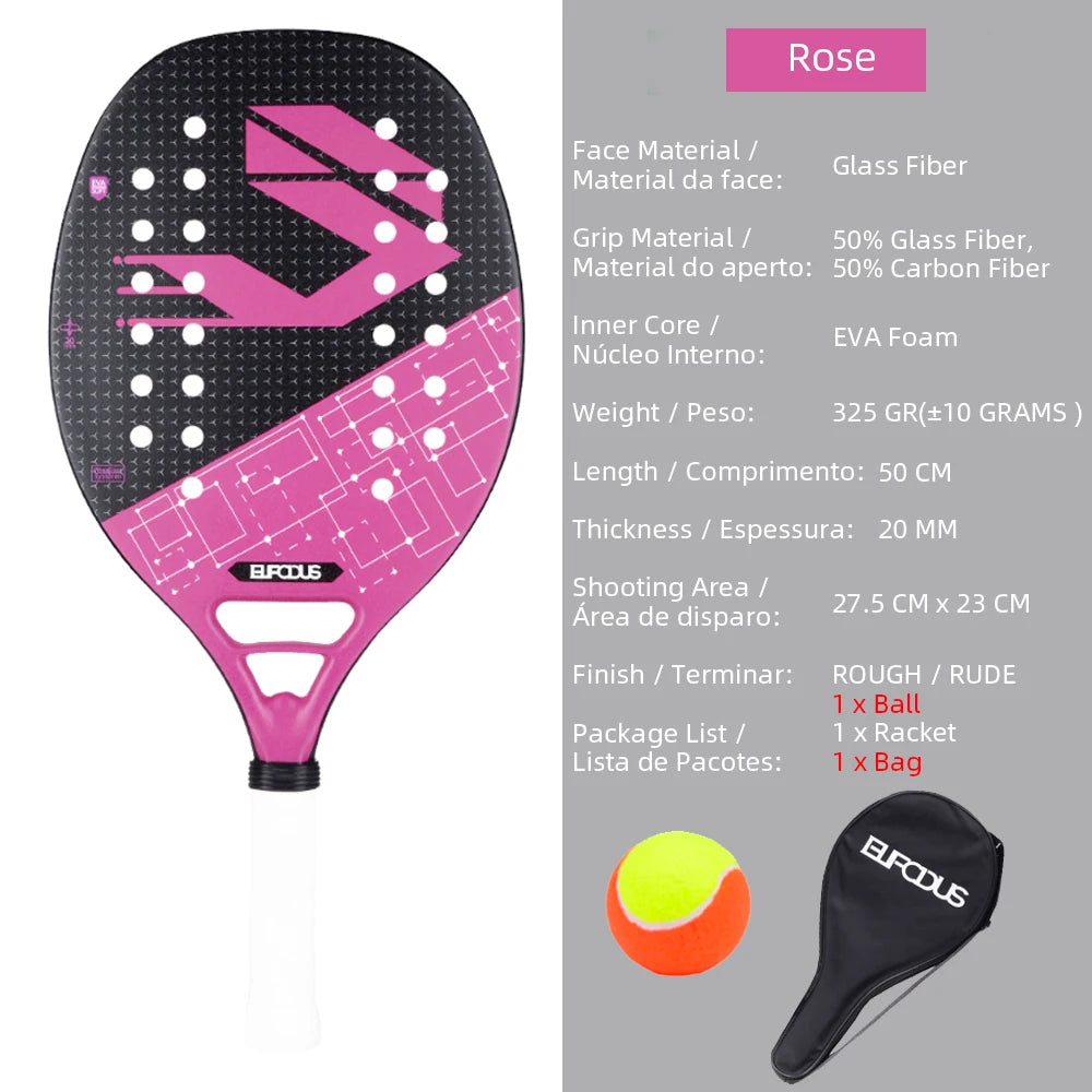 High Quality 3K Carbon and Glass Fiber Beach Tennis Racket Soft Face Tennis Racquet with Protective Cover Ball