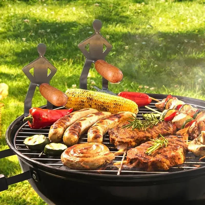 Stainless Steel Funny BBQ Sausage Holder Humanoid Grill Rack for Hot Dogs Portable Camping Picnic Essential with Humorous Design