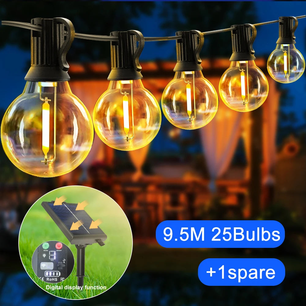 Solar String Lights Outdoor Waterproof G40 10M 20Bulb Globe Outdoor Solar Lights With Remote For Outside Patio Backyard Garden