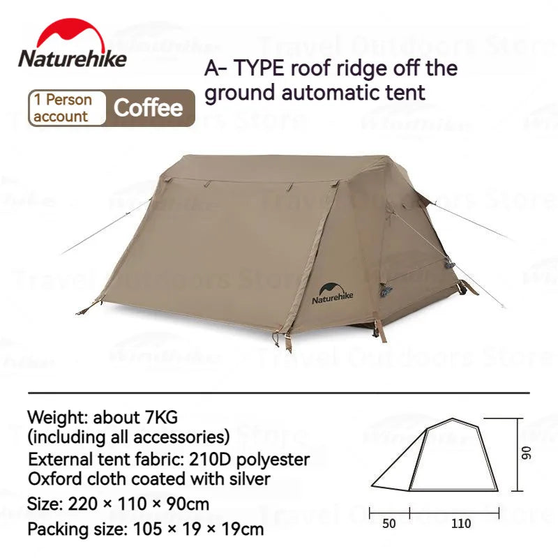 Naturehike A-Type Automatic Tent 1-2P Get Off The Ground Riverside Fishing One Touch Tent Quick Open Camping Bed Tent Waterproof