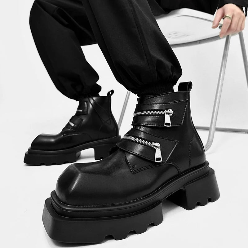 men fashion punk hip hop platform boots brand designer shoes cowboy original leather boot stylish square toe motorcycle botas